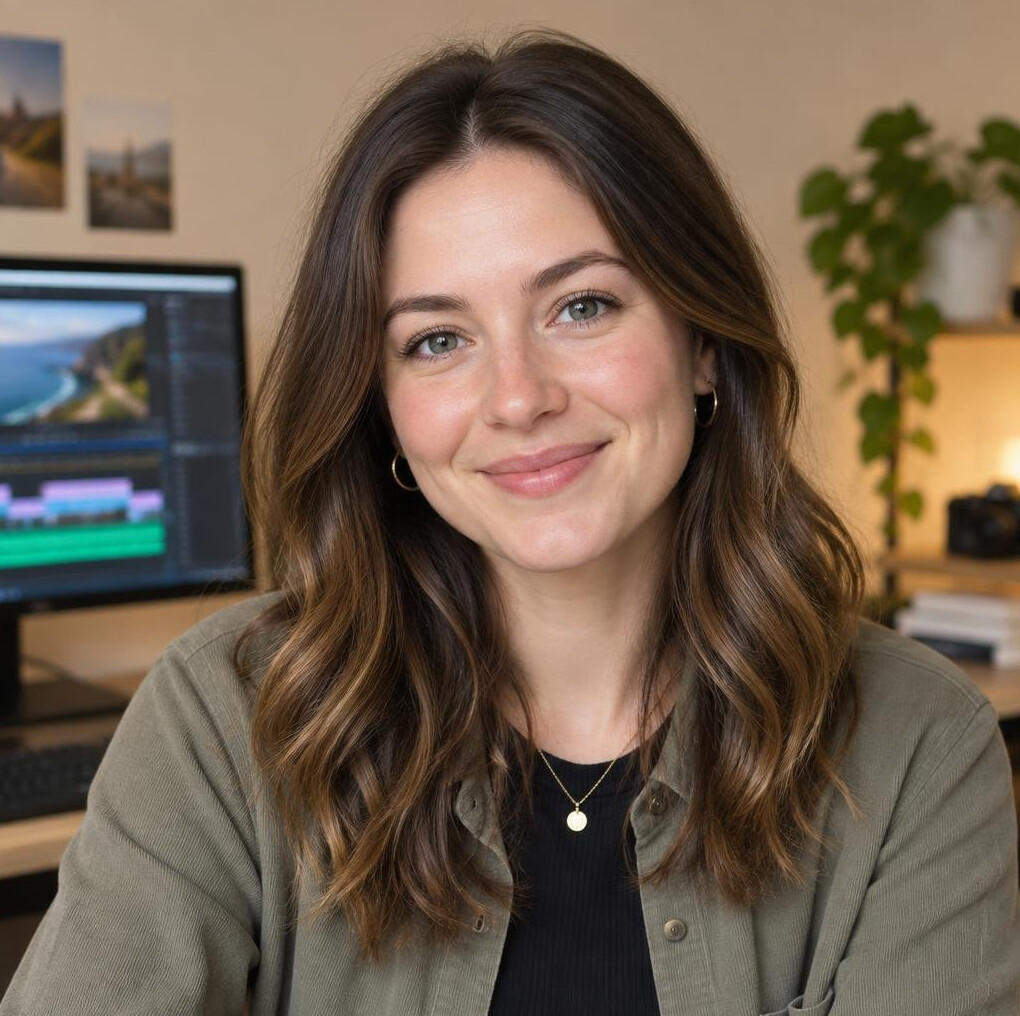 Portrait of a white British woman, video editor